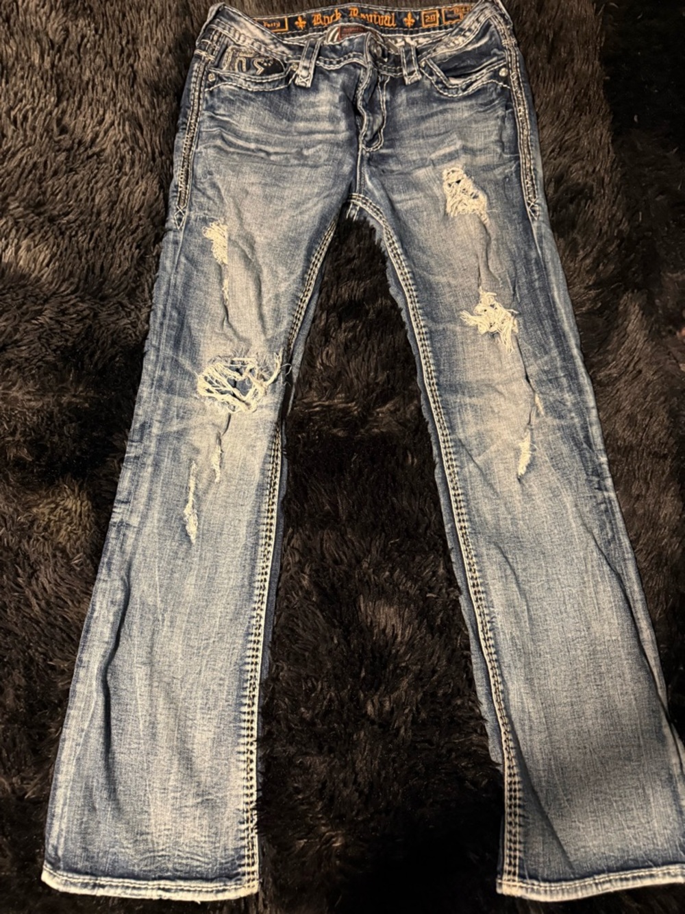 Rock Revival Distressed Light Blue Flare Jeans